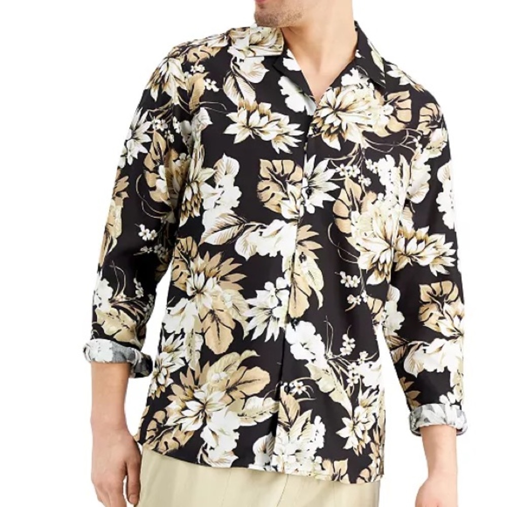 INC International Concepts Men's Tropical Floral Camp Shirt, Created for Macy's